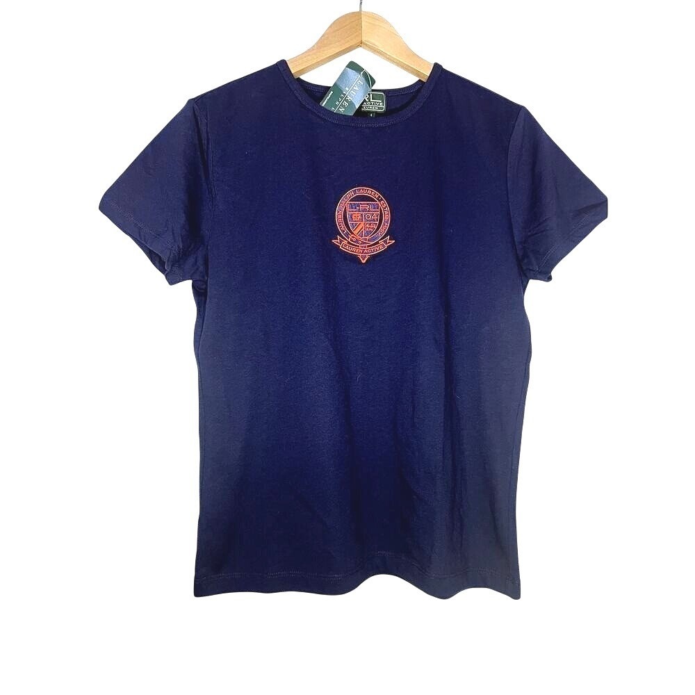 NWT Lauren Ralph Lauren Active Blue Orange Logo Short Sleeve Crew‎ Tee